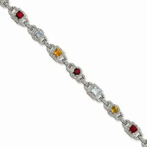 Sterling Silver Rainbow Semi-Precious & Cz Bracelet