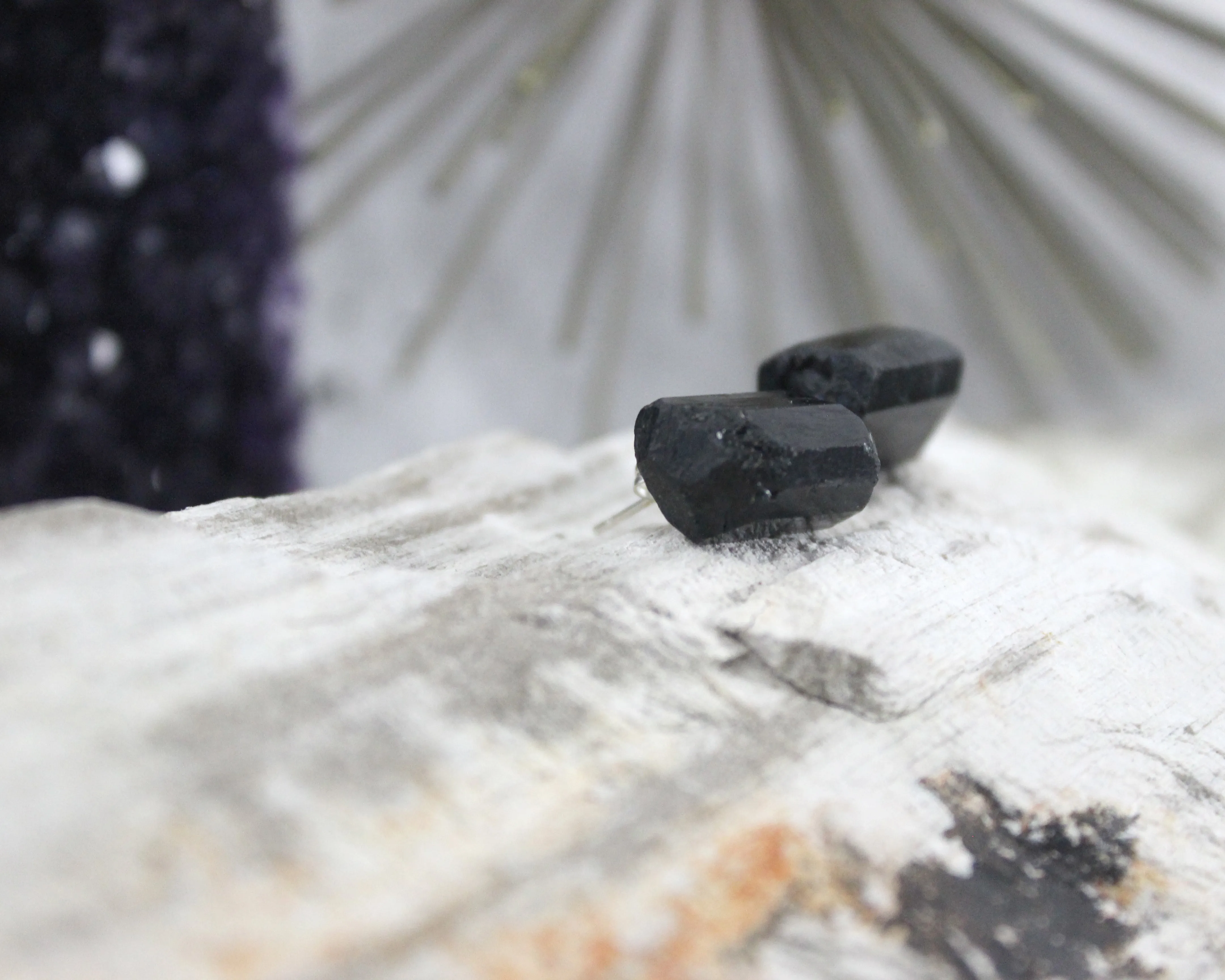 Strong Within // Black Tourmaline Stud Earrings, 24k Gold Plated, Natural Stone Jewelry // BH-E006