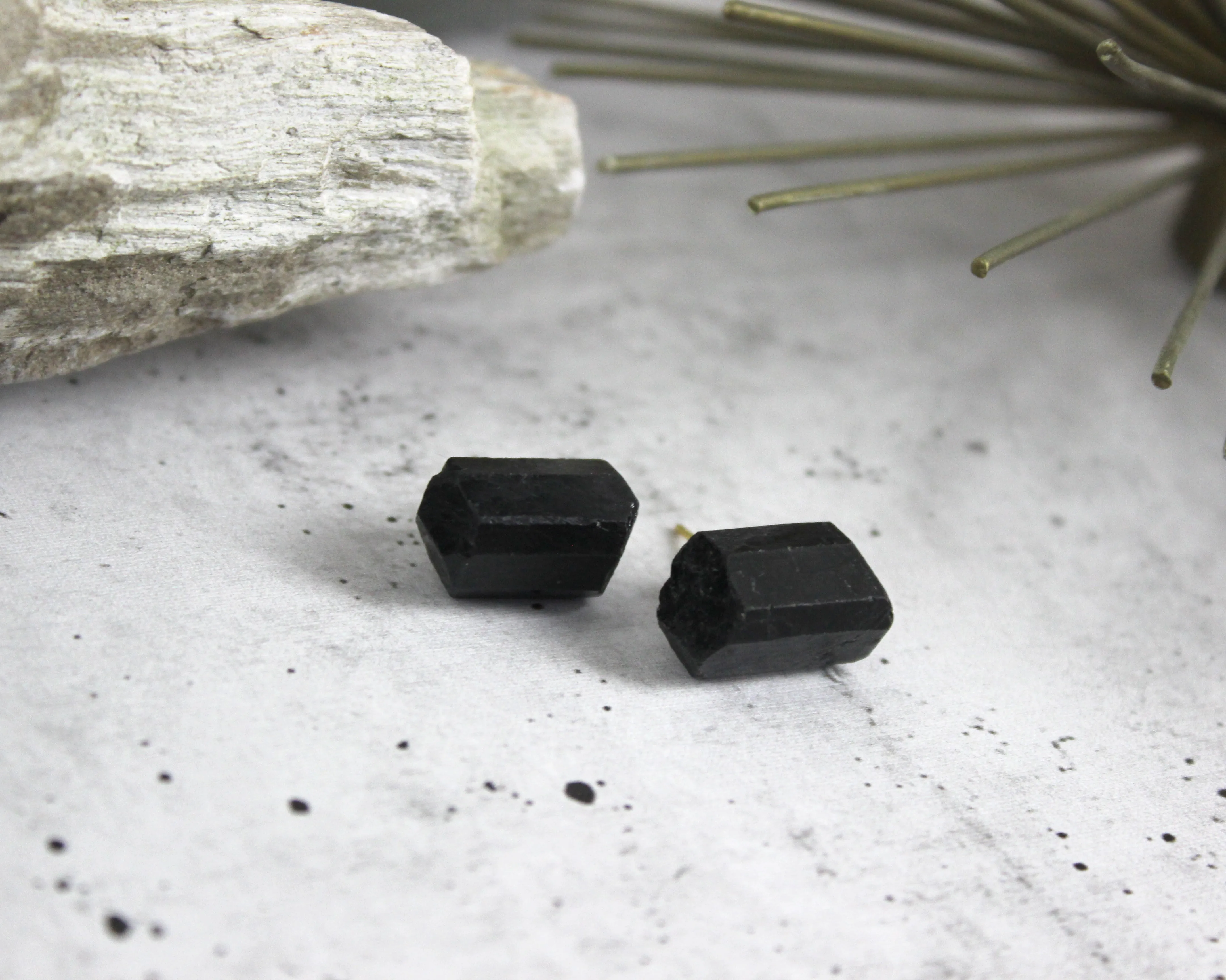 Strong Within // Black Tourmaline Stud Earrings, 24k Gold Plated, Natural Stone Jewelry // BH-E006