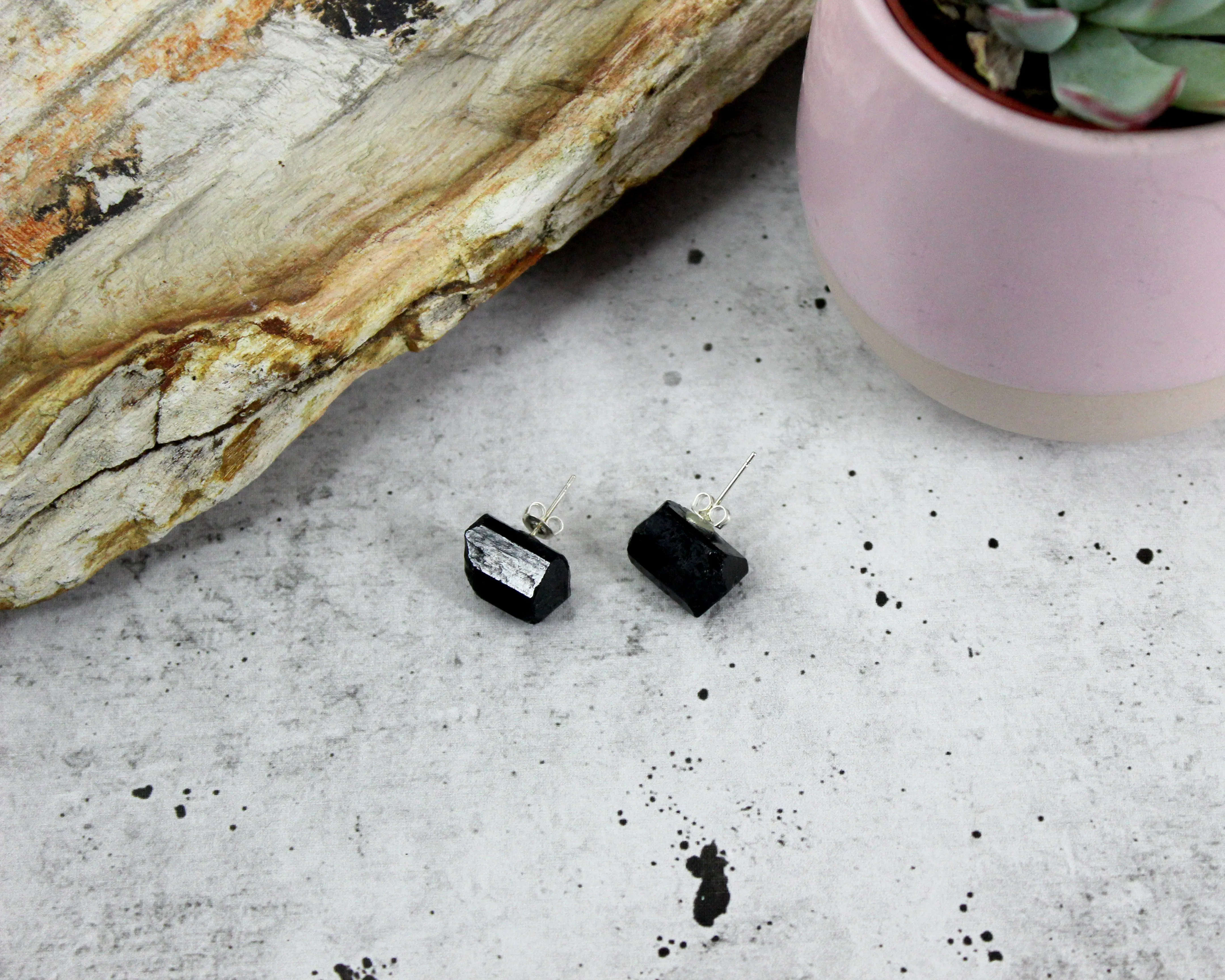 Strong Within // Black Tourmaline Stud Earrings, 24k Gold Plated, Natural Stone Jewelry // BH-E006