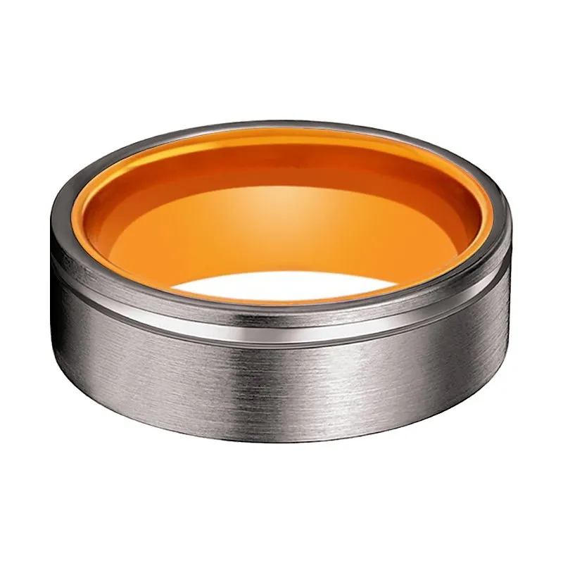 TANG | Orange Ring, Gunmetal Tungsten Offset Groove