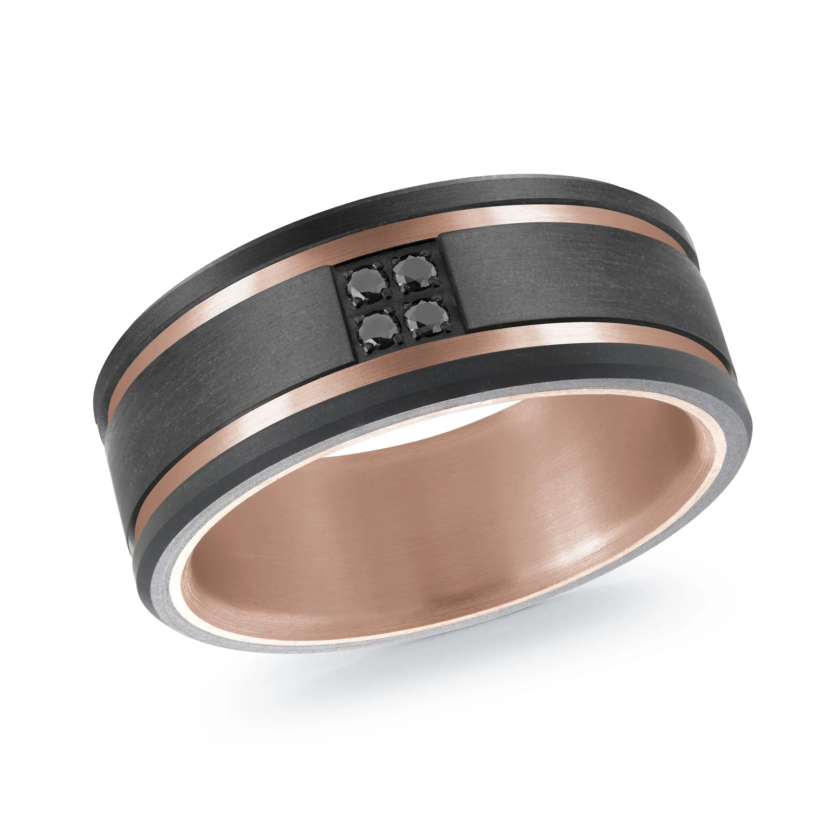 Titanium with Carbon Fiber and 14K Rose Gold Ring from the Titanium Collection by Malo - MRDTI-016-9BPBD