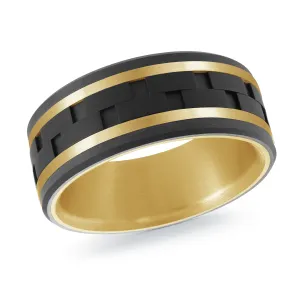 Titanium with Carbon Fiber and 14K Yellow Gold Ring from the Titanium Collection by Malo - MRDTI-021-9BY