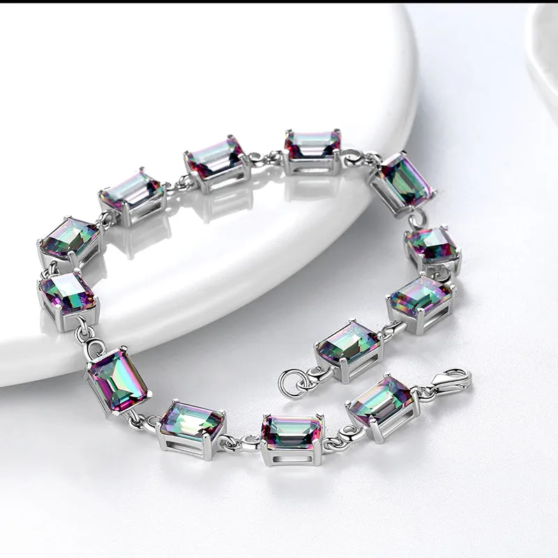 Tokyo Mart Women Tennis Bracelets Retro Square Rainbow Mystic Topaz Jewelry Gifts 925 Sterling Silver