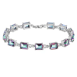 Tokyo Mart Women Tennis Bracelets Retro Square Rainbow Mystic Topaz Jewelry Gifts 925 Sterling Silver