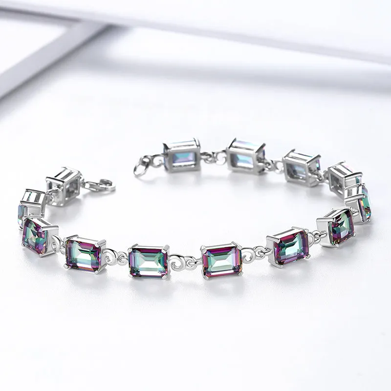 Tokyo Mart Women Tennis Bracelets Retro Square Rainbow Mystic Topaz Jewelry Gifts 925 Sterling Silver