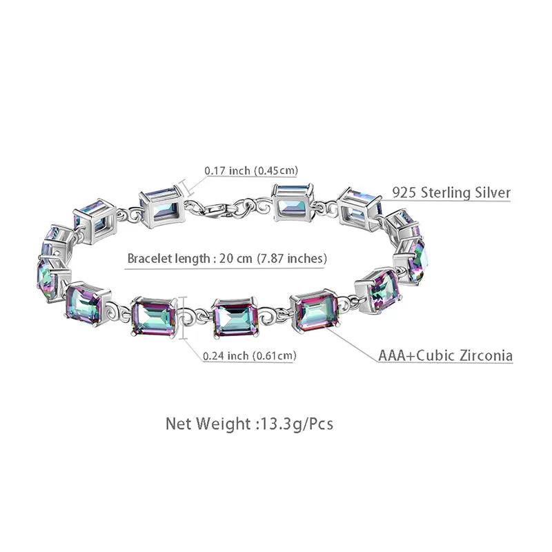 Tokyo Mart Women Tennis Bracelets Retro Square Rainbow Mystic Topaz Jewelry Gifts 925 Sterling Silver