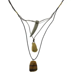 T.R.U. Waxed Linen Wire 3 Drop With Gemstone Tigers Eye Y-Pendant Necklace 28"