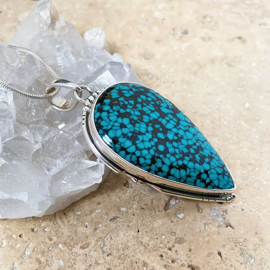 Turquoise Large Teardrop Pendant - Matrix