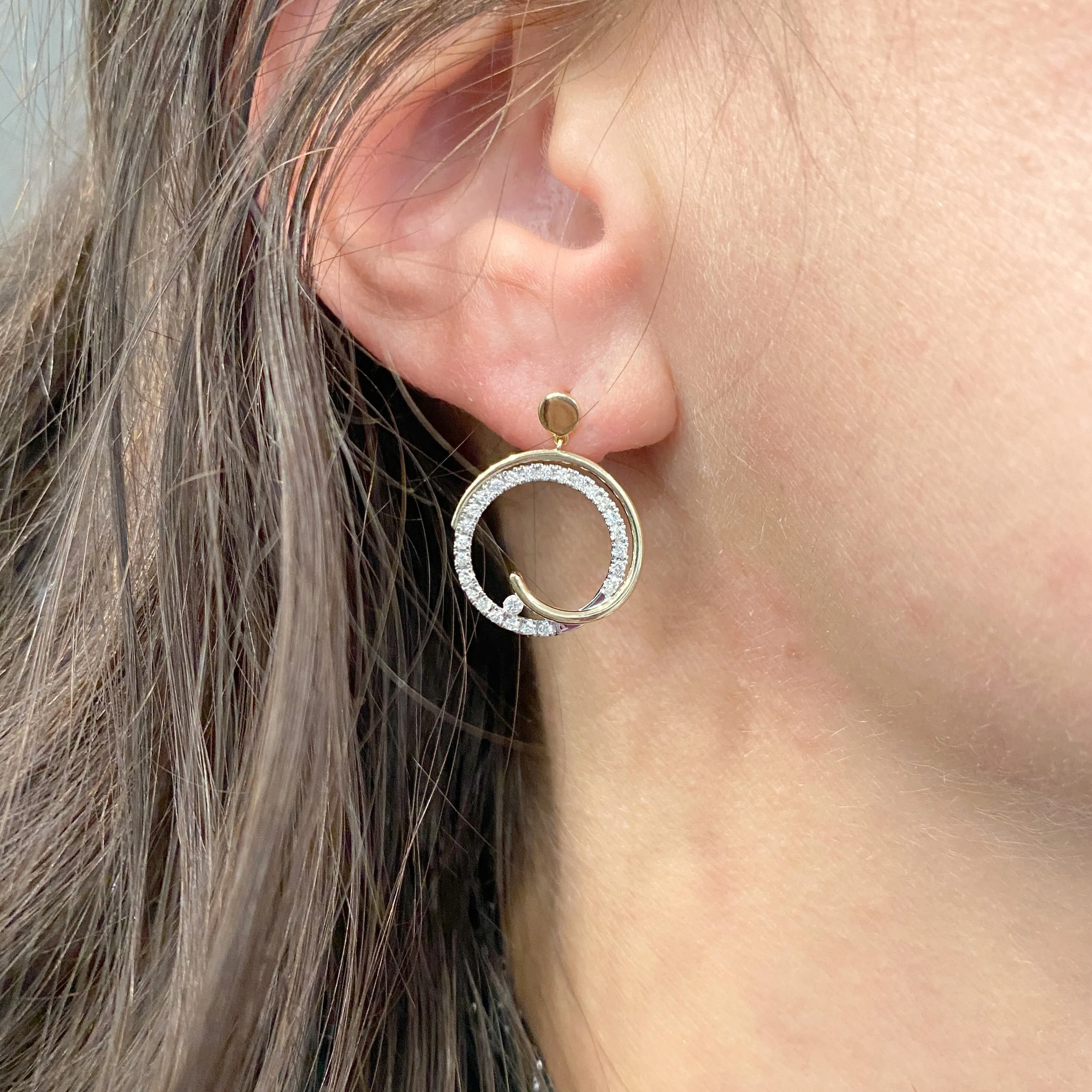 Two-T0ne Diamond Circle Earrings