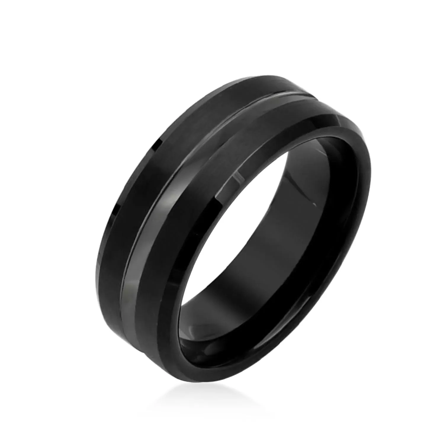 Two Tone Tungsten Wedding Band Ring with 14K Gold Plated Center Stripe for Men