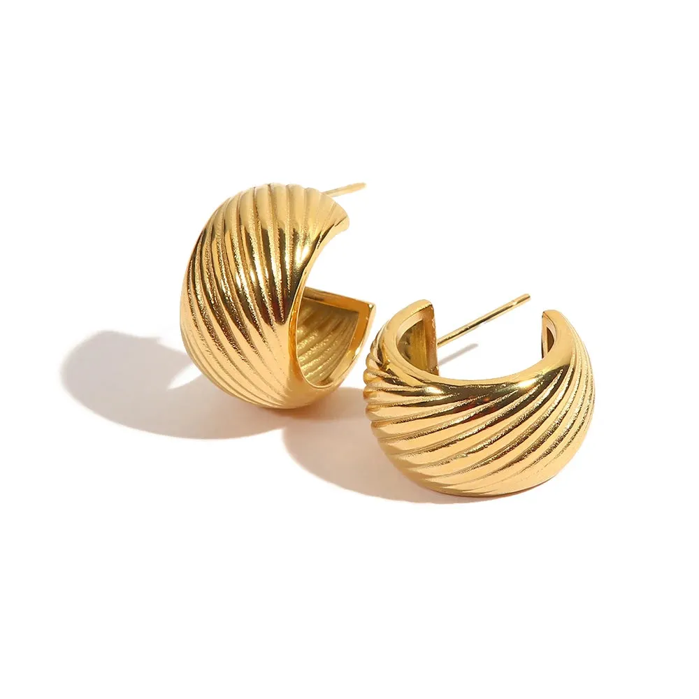 VAIGE Chic Geometric Tarnish-Free Stainless Steel C-Threaded Stud Earrings with Creative Texture