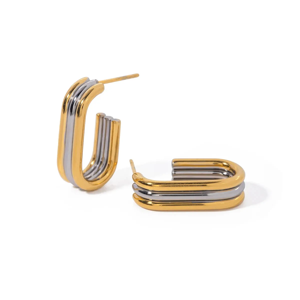 VAIGE Elegant Three-Layer Geometric Hoop Earrings in Gold and Silver Stainless Steel - Trendy Fashion Jewelry