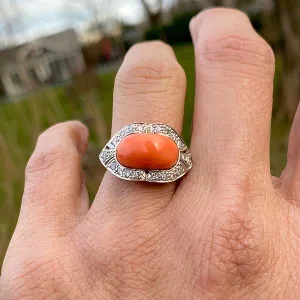 Vintage Coral & Diamond Ring