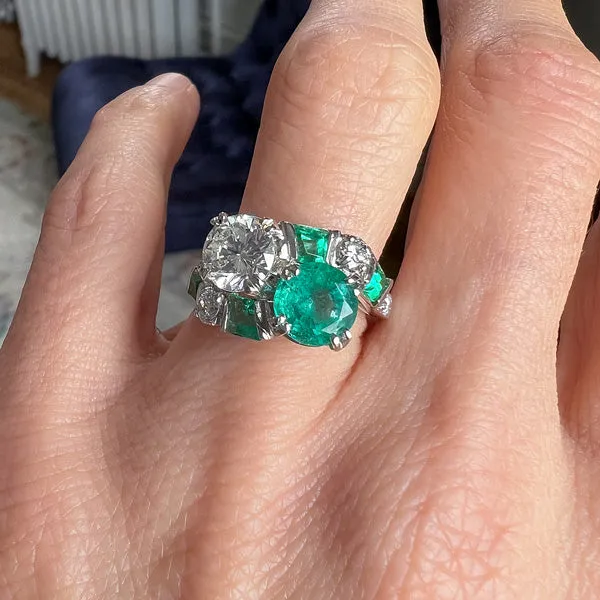 Vintage Emerald & Diamond Bypass Ring