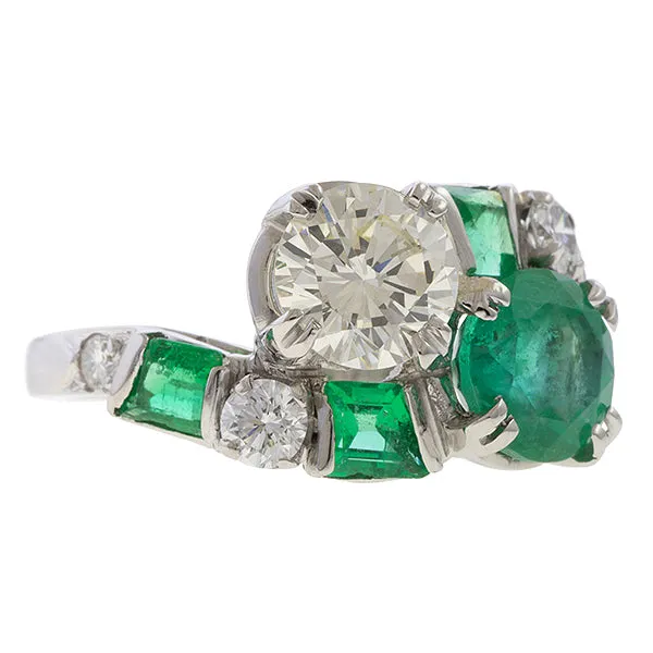 Vintage Emerald & Diamond Bypass Ring