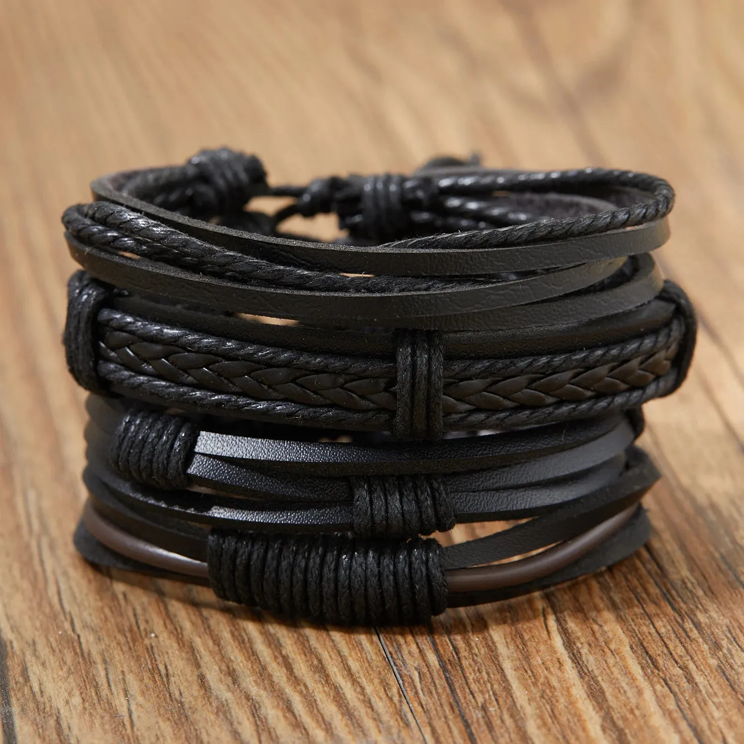 Vintage Multiple Layers Leather Bracelet Set For Women Men Leaf Feather Handmade Braided Wrap Charm Bracelet Jewelry Accessories