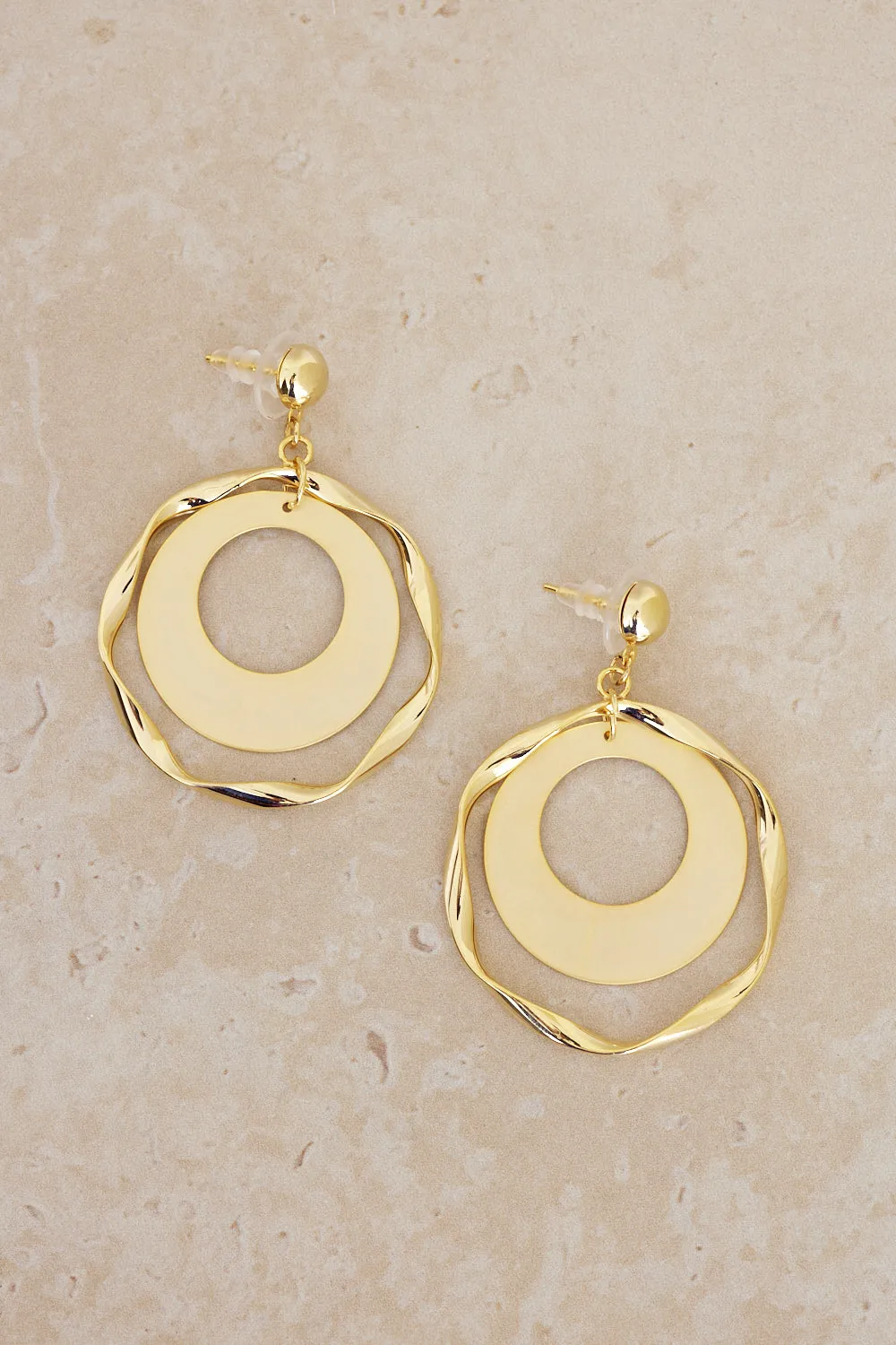 Willow Circle Drop Earrings - Gold